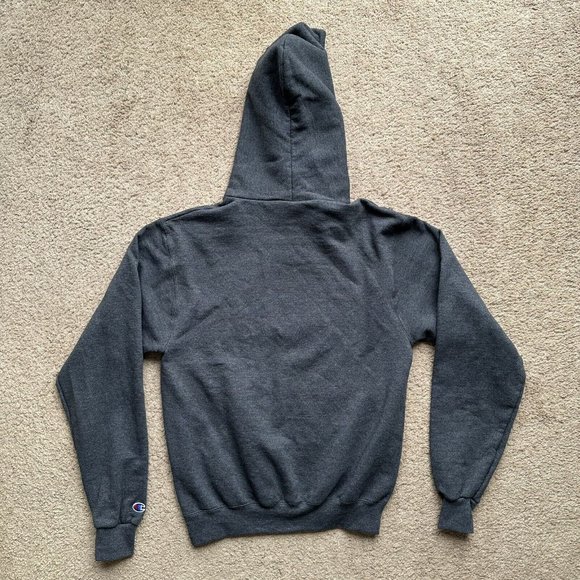Champion Sweatshirt Mens Small Grey Hoodie Pockets Logo Spellout - Picture 2 of 12